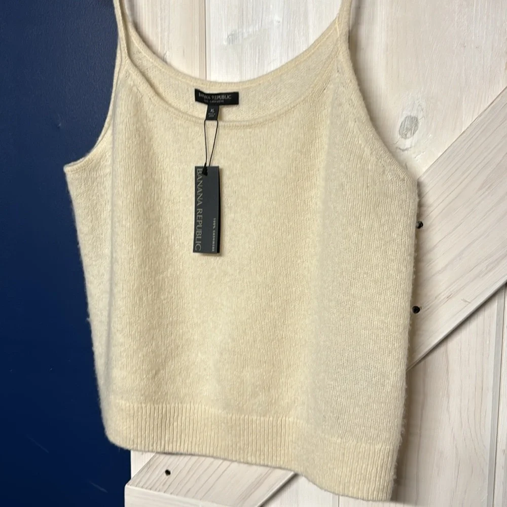 Banana Republic 100% Cashmere Cream Knit Tank XL New - Picture 3 of 6